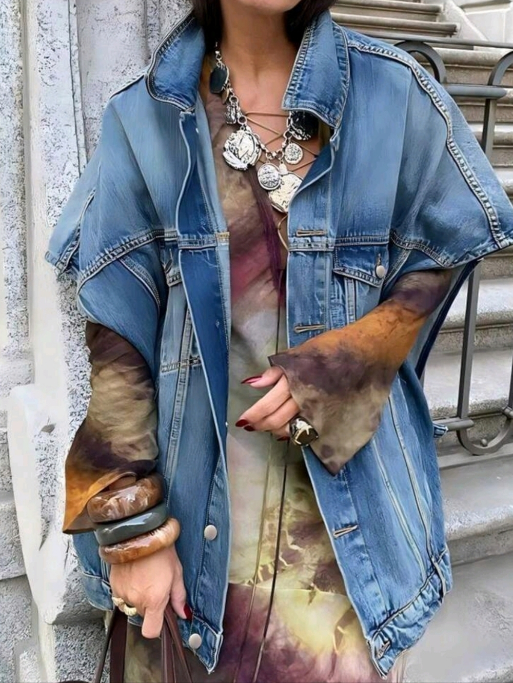 2026 Spring/Summer Pop Art Style Versatile Cocoon Denim Jacket